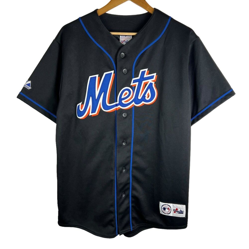New York Mets R.H. Bobby Jones #13 Baseball Jersey Black Majestic MLB Sz L VTG